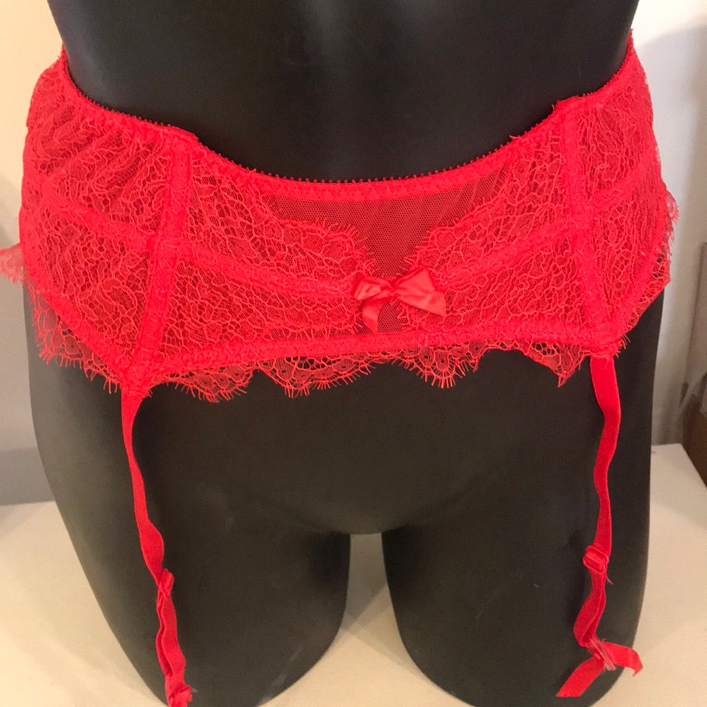 Victoria secret red see through mesh garter belt